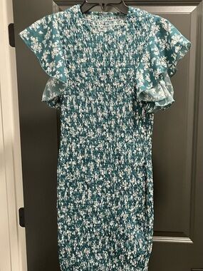 SHEIN Teal and White Floral Midi Dress